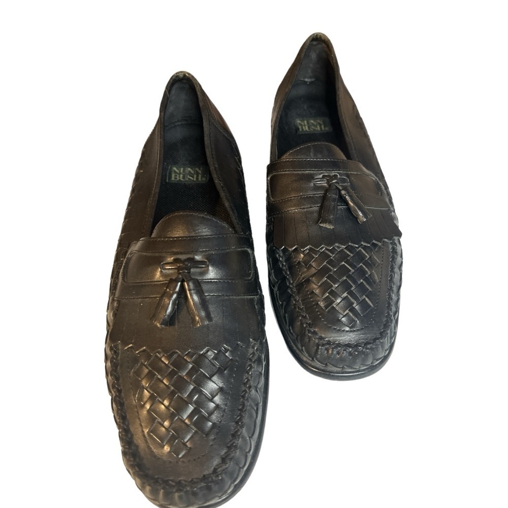Nunn Bush Black Waffle Weave Leather Upper Rubber Sole Stacked 1” Heel